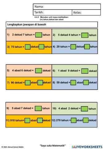 4.4.2 Menukar unit masa tahun,dekad dan abad