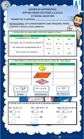 Examen de Matemáticas 7mo. III Parcial 2