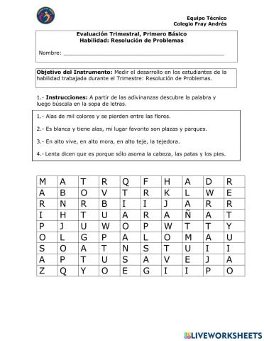 Evaluación Trimestral 1° básico