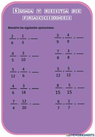 Suma y resta de fracciones