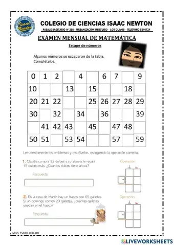 Examen Mensual de Matemática