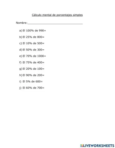 Cálculo mental de porcentajes