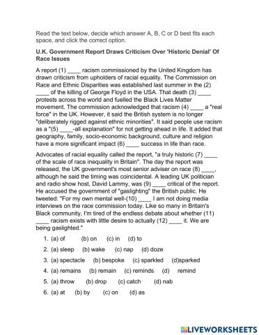 Reading activity RACISM