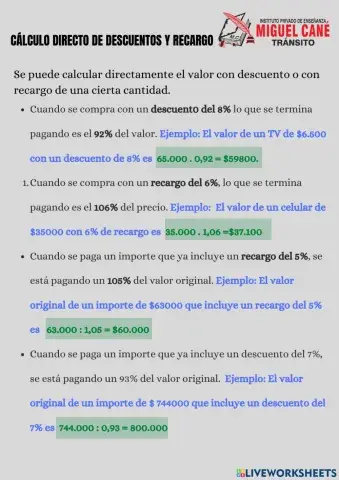 Cálculo directo de descuento y recargo