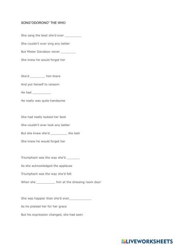 Song -Odonoro- Past Perfect practice