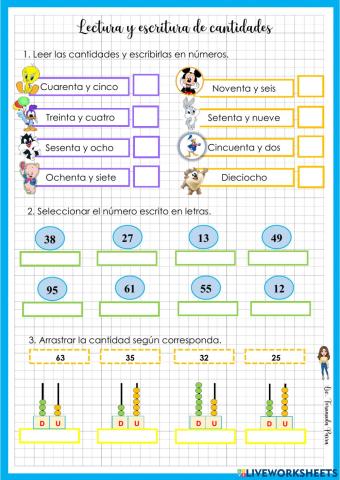 Lectura y escritura de cantidades de 2 cifras