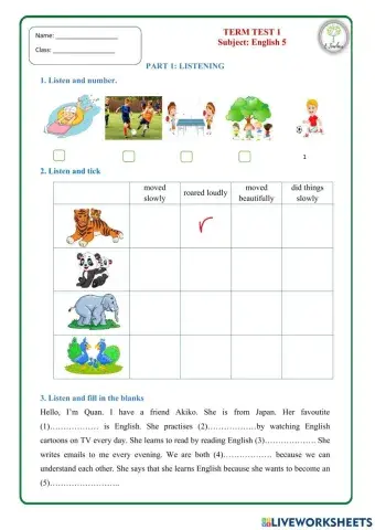 The final exam grade 5 - test 2