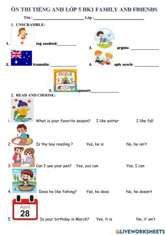 TEST FAMILY AND FRIENDS 5 1ST SEMESTER