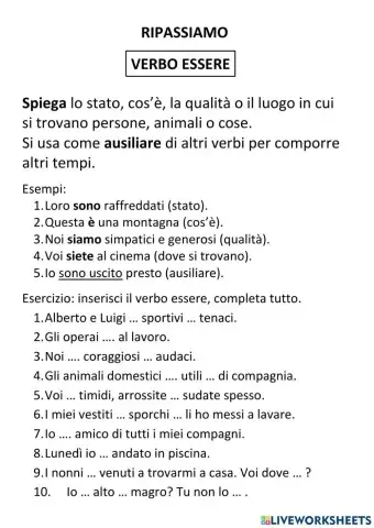 Ripassiamo il verbo essere