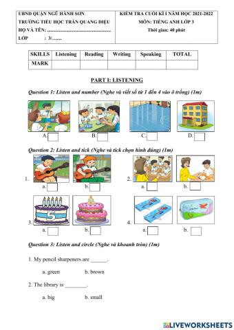 The end of semester 1 test - Grade 3