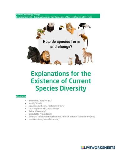 Science & Technology: Biology Evolution of Life · Explanations for the Existence of Current Species Diversity