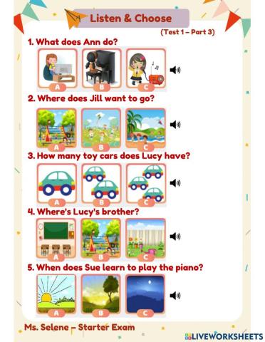 Starters Exam - Test 13 - Listening - Part 2