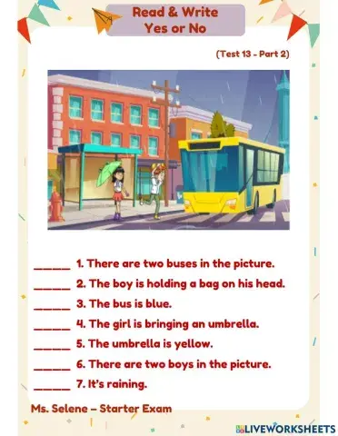 Starters Exam - Test 13 - Reading & Writing - Part 2