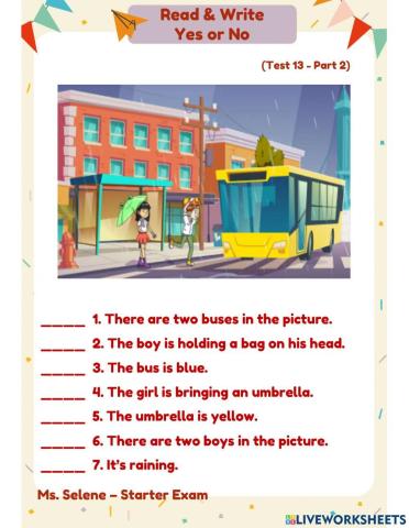 Starters Exam - Test 13 - Reading & Writing - Part 2