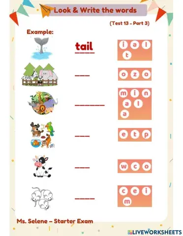 Starters Exam - Test 13 - Reading & Writing - Part 3