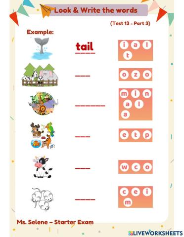 Starters Exam - Test 13 - Reading & Writing - Part 3