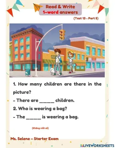 Starters Exam - Test 13 - Reading & Writing - Part 5