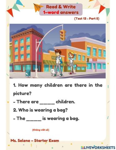 Starters Exam - Test 13 - Reading & Writing - Part 5