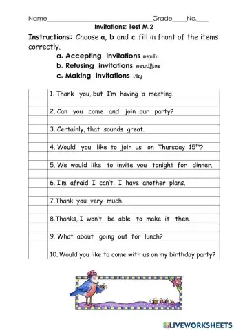 Accepting and refusing invitation