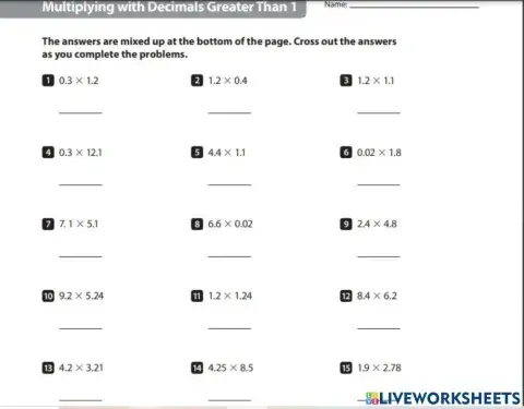 Multiplying with Decimals Greater than 1