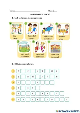 Grade 3 - Review Unit 10