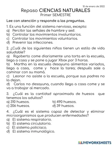 Repaso CIENCIAS NATURALES Primer SEMESTRE