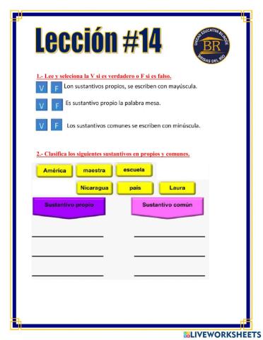 Sus. propios y comunes, campo semántico y familia de palabras.