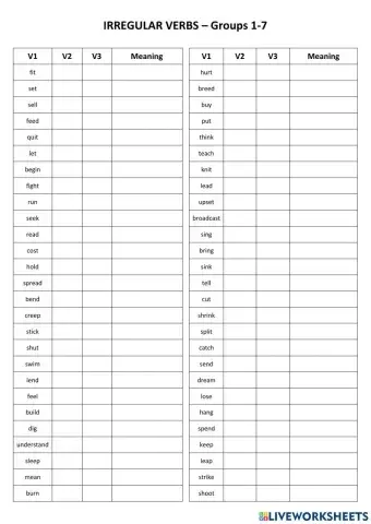 Irregular Verb Test Group 1-7
