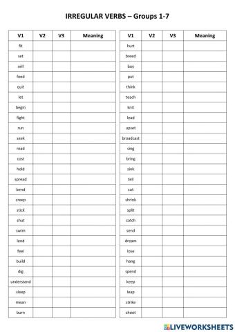 Irregular Verb Test Group 1-7