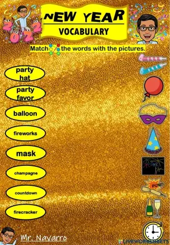 New Year Vocabulary (Match the words with the pictures)