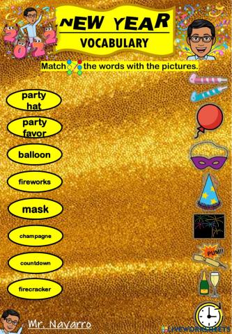 New Year Vocabulary (Match the words with the pictures)