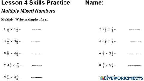 Multiply Mixed Numbers