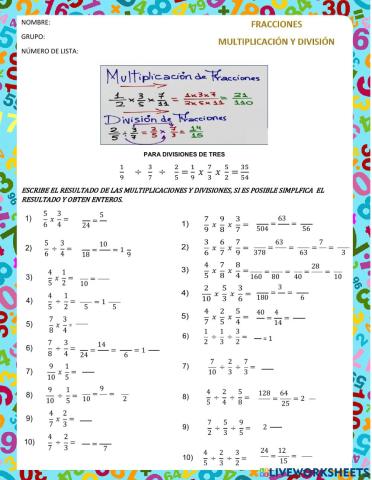 Multiplicacuon y division de fracciones