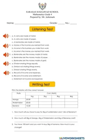 Listening and writing test
