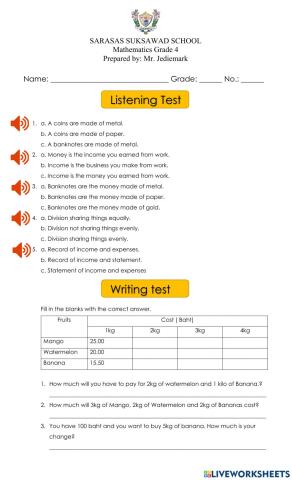 Listening and writing test