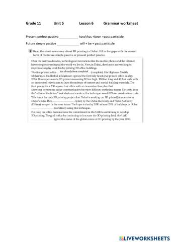 Present perfect and future Passive voice