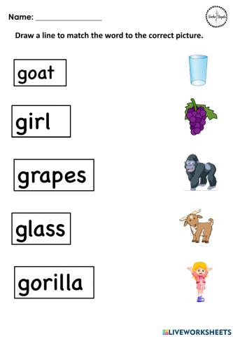 Matching vocabulary - letter g