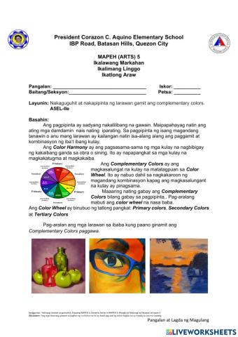 Arts Worksheet Quarter 2 Week 5 Day 3