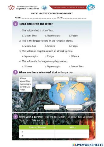 Active Volcanoes Worksheet