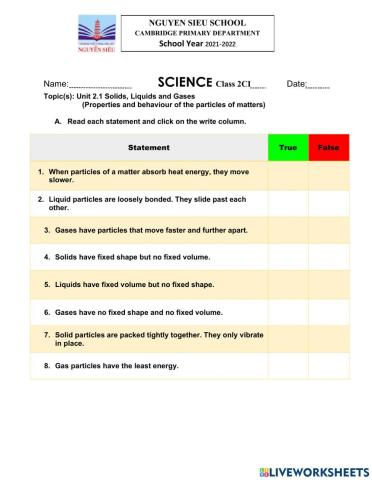 Solids, Liquids and Gases