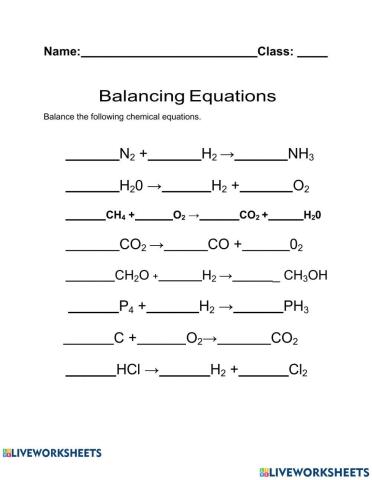 Balancing of chemical equations