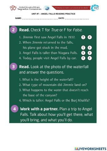 Angel Falls Worksheet