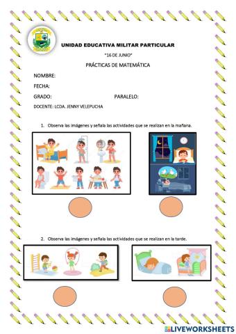 Actividades realizadas en la mañana y tarde
