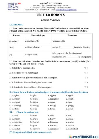 Unit 12: Robots