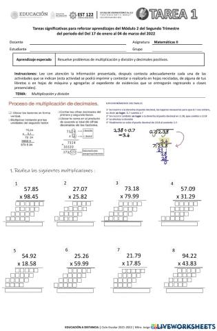 Multiplicación y división con números decimales.