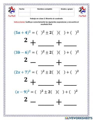 Binomios al cuadrado
