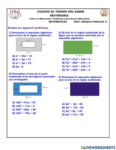Áreas de rectángulos con medidas algebraicas