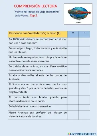 Comprensión lectora Veinte mil leguas de viaje submarino