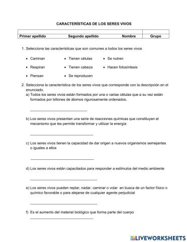 Características de los seres vivos