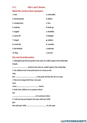 C1.1 Review Unit 1 and 2